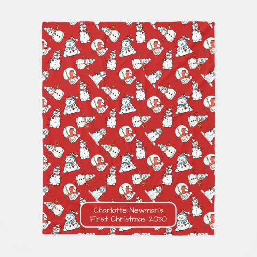 Sneeuwman patroon rood en wit kerstnaam fleece deken (Voorkant)