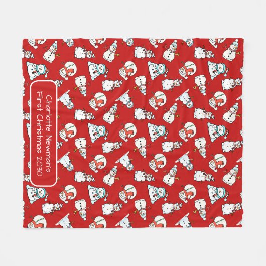 Sneeuwman patroon rood en wit kerstnaam fleece deken (Voorkant (Horizontaal))