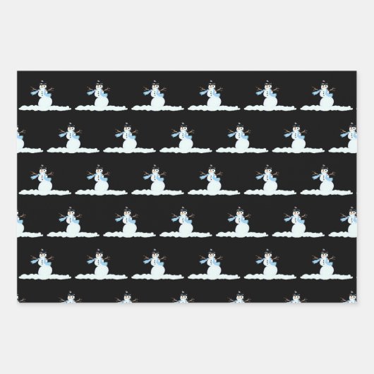 Sneeuwman Patterns Curly Trees Neutral Christmas Inpakpapier Vel (Voorkant 2)