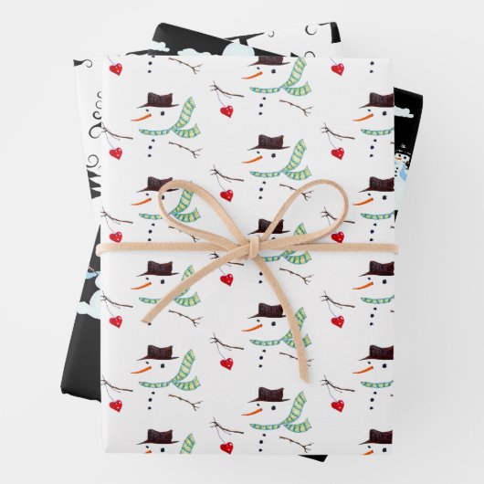 Sneeuwman Patterns Curly Trees Neutral Christmas Inpakpapier Vel (In situ)