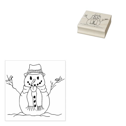 Sneeuwman Pet Sjaal Vogels Sneeuwillustratie Teken Rubberstempel (Gestempeld)