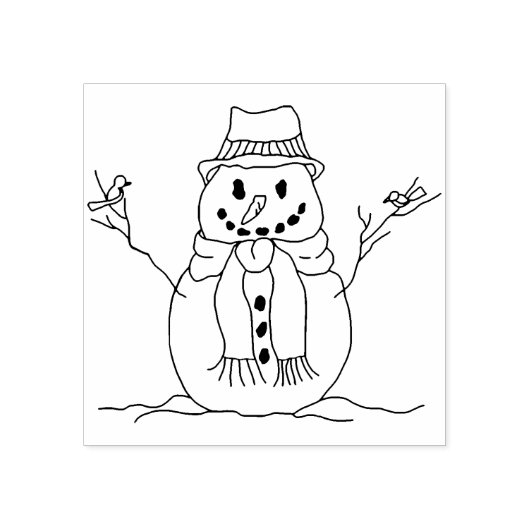 Sneeuwman Pet Sjaal Vogels Sneeuwillustratie Teken Rubberstempel (Afrduk)
