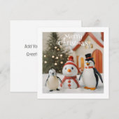 Sneeuwman & Pinguïn #1 Aangepaste Nieuwigheid Kers Feestdagenkaart (Voorkant / Achterkant)