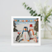 Sneeuwman & Pinguïn #2 Aangepaste Nieuwigheid Kers Feestdagenkaart (Staand voorkant)