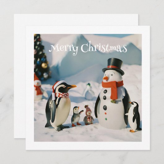 Sneeuwman & Pinguïn #3 Aangepaste Nieuwigheid Kers Feestdagenkaart (Voorkant / Achterkant)