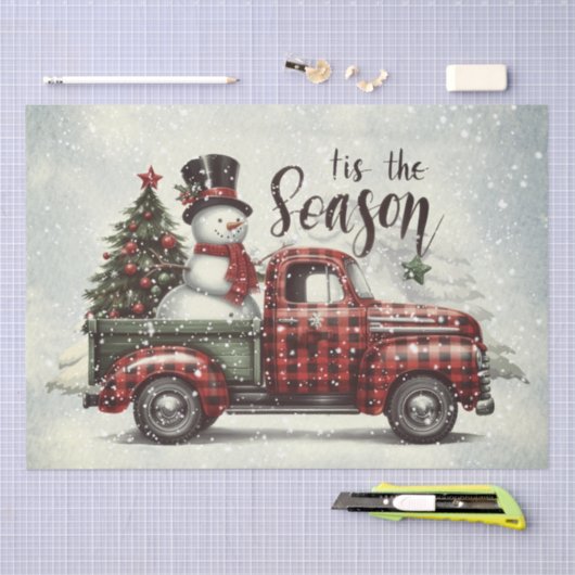 Sneeuwman Plaid Truck Waterverf Winterkerst Tissuepapier (Craft)