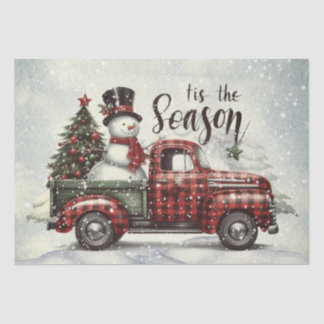 Sneeuwman Plaid Truck Waterverf Winterkerst Tissuepapier