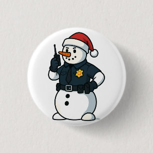Sneeuwman Politieagent Kerstmis 2026 Vakantie Wet Ronde Button 3,2 Cm
