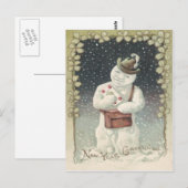 Sneeuwman Postbode Brief Sneeuw Klaver Briefkaart (Voorkant / Achterkant)