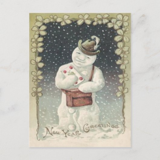 Sneeuwman Postbode Brief Sneeuw Klaver Briefkaart (Voorkant)