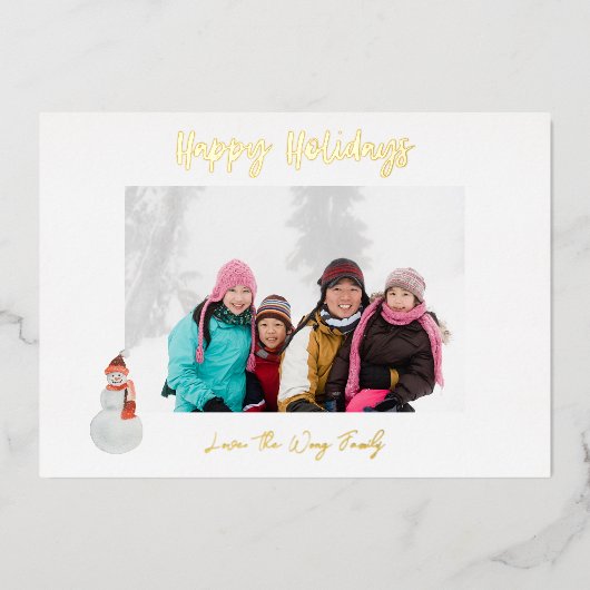 Sneeuwman Prettig Kerst Foto Folie Uitnodiging (Voorkant)