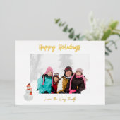 Sneeuwman Prettig Kerst Foto Folie Uitnodiging (Staand Voorkant)
