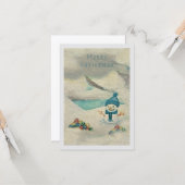 Sneeuwman - Prettig kerstfeest Kaart (Voorkant / Achterkant in situ)