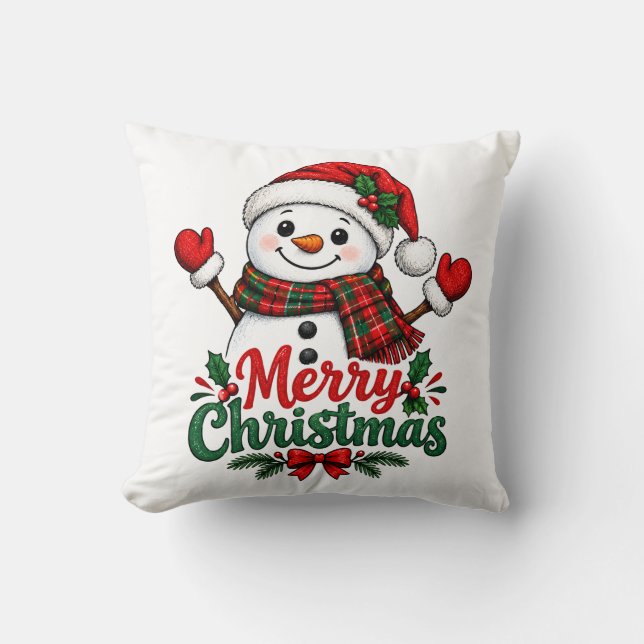 Sneeuwman Prettig kerstfeest  Kussen (Voorkant)