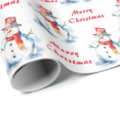 Sneeuwman Prettig kerstfeest Patroon Cadeaupapier (Rol Hoek)
