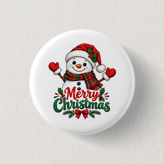 Sneeuwman Prettig kerstfeest  Ronde Button 3,2 Cm (Voorkant)