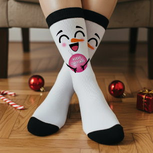Sneeuwman Prettig kerstfeest Schattig Lachend Gezi Sokken