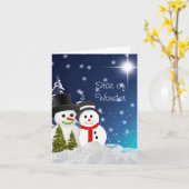 Sneeuwman Prettig Kerstfeest Wens Kaart (Gele Bloem)