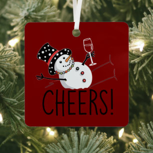 Sneeuwman proost wijn Kerstmis Grappig Kerstmis Wi Metalen Ornament