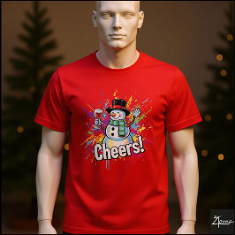Sneeuwman proost wijn verfspatten kunst t-shirt