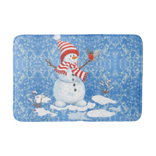 Sneeuwman Red Bird Kerstmis Badkamer Badmat