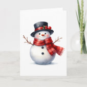 Sneeuwman Red Plaid Sjaal Zwart Pet Blank Vakantie Kaart (Voorkant)
