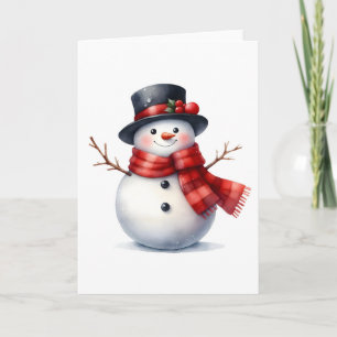 Sneeuwman Red Plaid Sjaal Zwart Pet Blank Vakantie Kaart