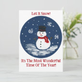 Sneeuwman Red Prachtige Tijd Jaar UW FOTO Feestdagenkaart (Staand voorkant)