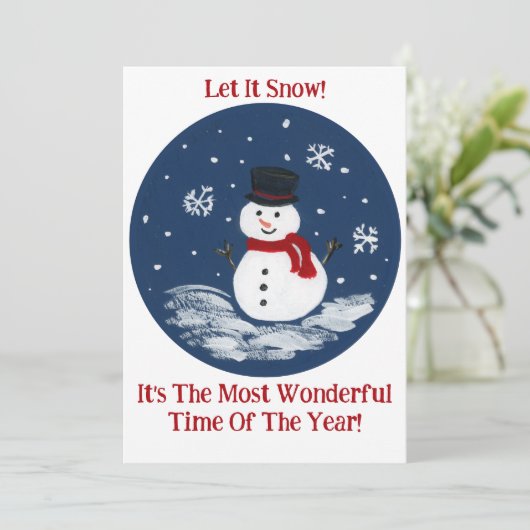 Sneeuwman Red Prachtige Tijd Jaar UW FOTO Feestdagenkaart (Staand voorkant)