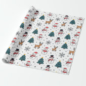 Sneeuwman rendier kerstboom patroon cadeaupapier (Uitgerold)