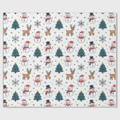 Sneeuwman rendier kerstboom patroon cadeaupapier (Vlak)