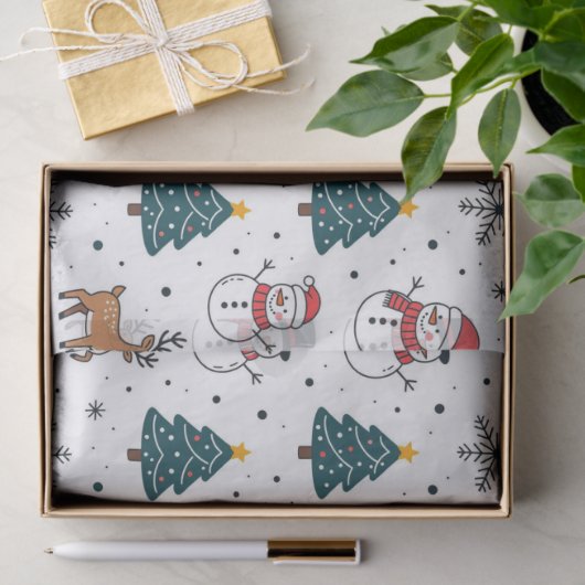 Sneeuwman rendier kerstboom patroon tissuepapier (Geschenk)