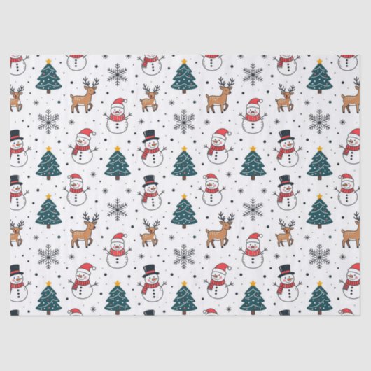 Sneeuwman rendier kerstboom patroon tissuepapier (Voorkant)