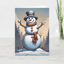 Sneeuwman Retro Concept Art Vouw Kerstkaart Feestdagen Kaart