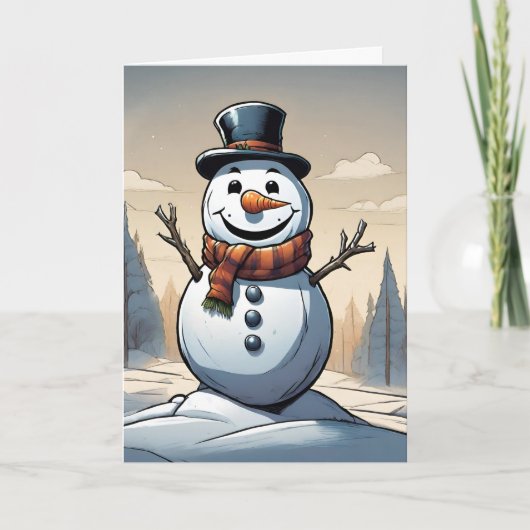 Sneeuwman Retro Concept Kunst Vouw Kerstkaart Feestdagen Kaart (Voorkant)