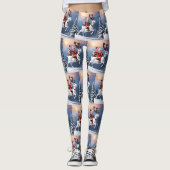 Sneeuwman rijden op een rendier Schattige kerstont Leggings (Voorkant)