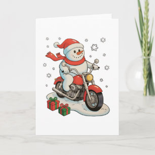Sneeuwman rijdt op motorfiets kerst biker Xmas Kaart