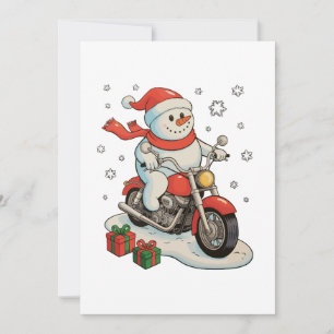 Sneeuwman rijdt op motorfiets Kerstmis Biker Xmas Feestdagenkaart