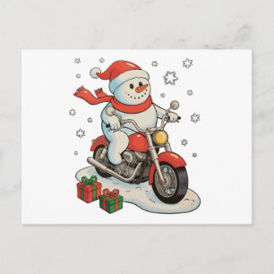 Sneeuwman rijdt op motorfiets Kerstmis Biker Xmas Feestdagenkaart