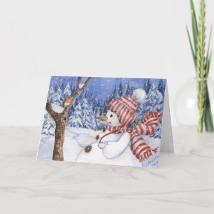 Sneeuwman & Robin Holiday Card Feestdagen Kaart