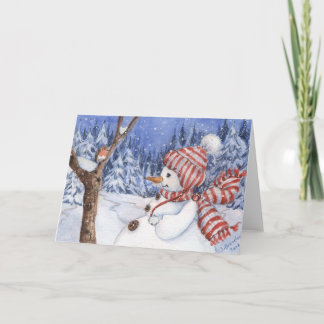Sneeuwman & Robin Holiday Card Feestdagen Kaart