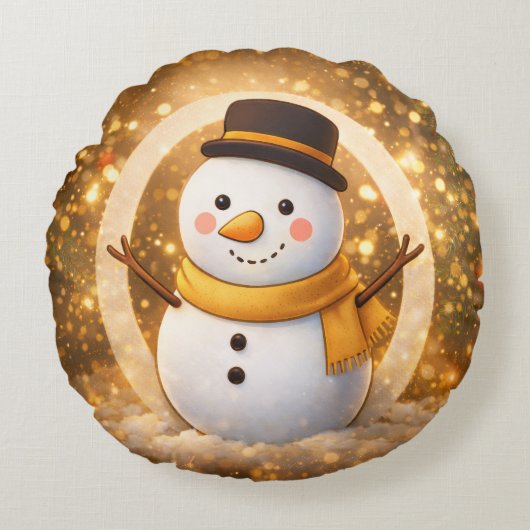 Sneeuwman Rond Kussen (Voorkant)