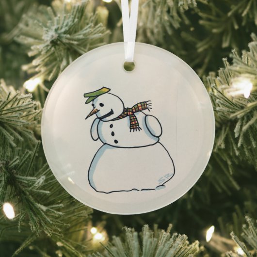 Sneeuwman ronde glazen ornament (Insitu)