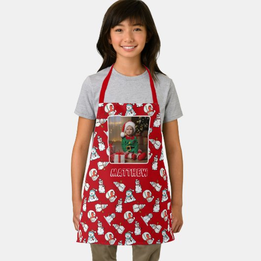 Sneeuwman rood en wit kerstjongens foto schort (Insitu)