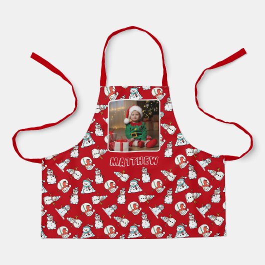 Sneeuwman rood en wit kerstjongens foto schort (Voorkant)