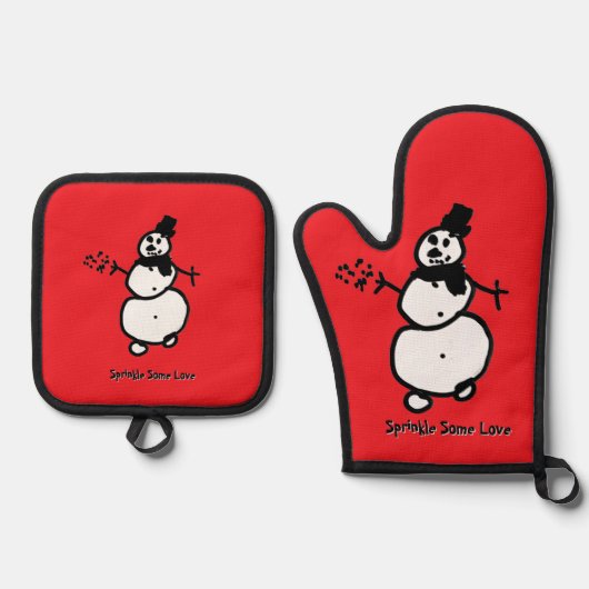Sneeuwman (rood) ovenwant & pannenlap set (Voorkant)