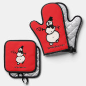 Sneeuwman (rood) ovenwant & pannenlap set (Voorkant / Achterkant)