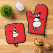 Sneeuwman (rood) ovenwant & pannenlap set (Top down)