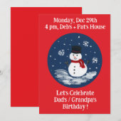 Sneeuwman Rood Verjaardagsfeest Uitnodiging (Voorkant / Achterkant)
