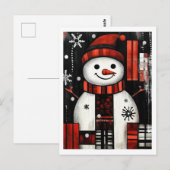Sneeuwman rood, zwart en wit vakantie juichen briefkaart (Voorkant / Achterkant)